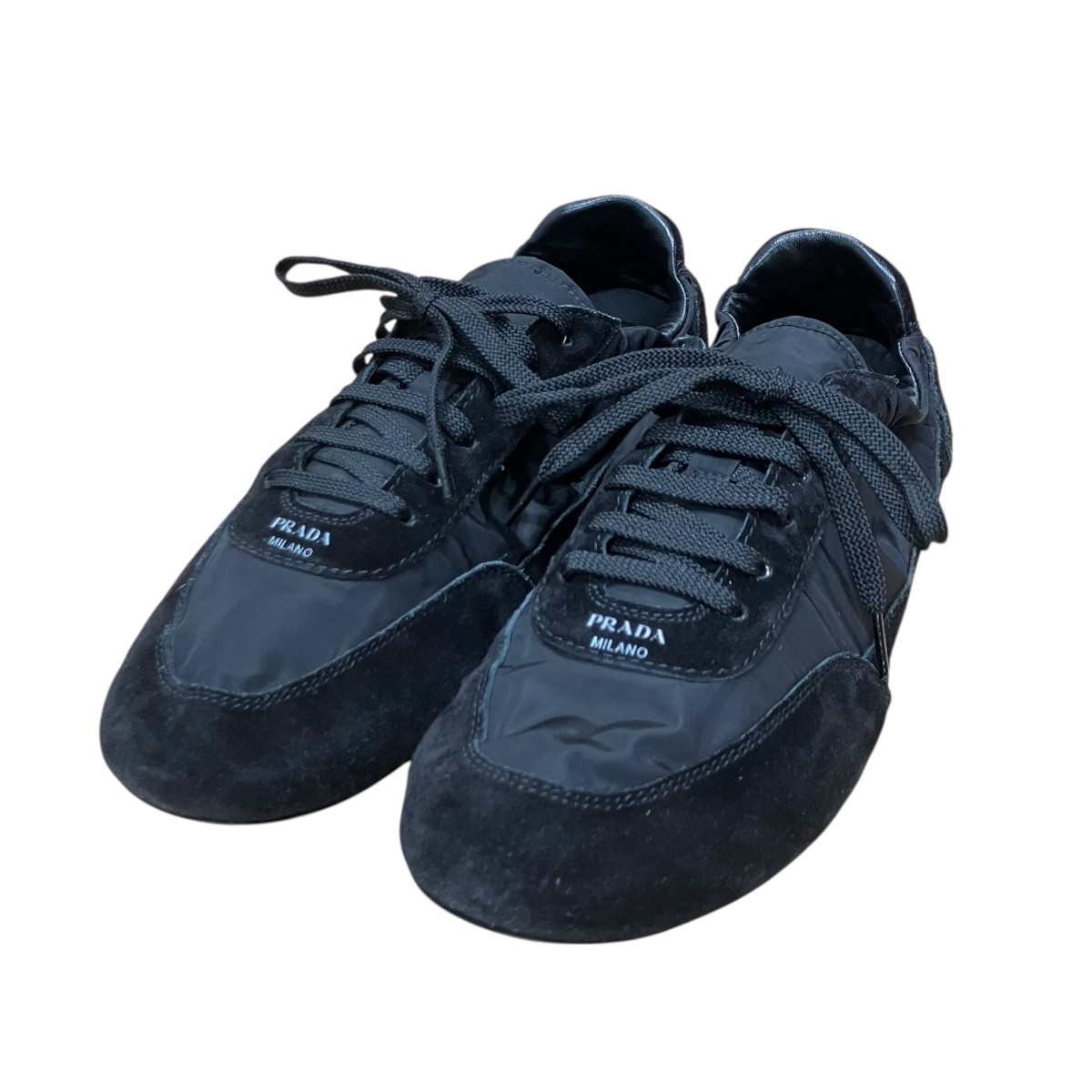 【中古】 PRADA　 25SS コプラスリナイロン×スエードスニーカー ブラック サイズ：36 1/2 【140326】（プラダ）