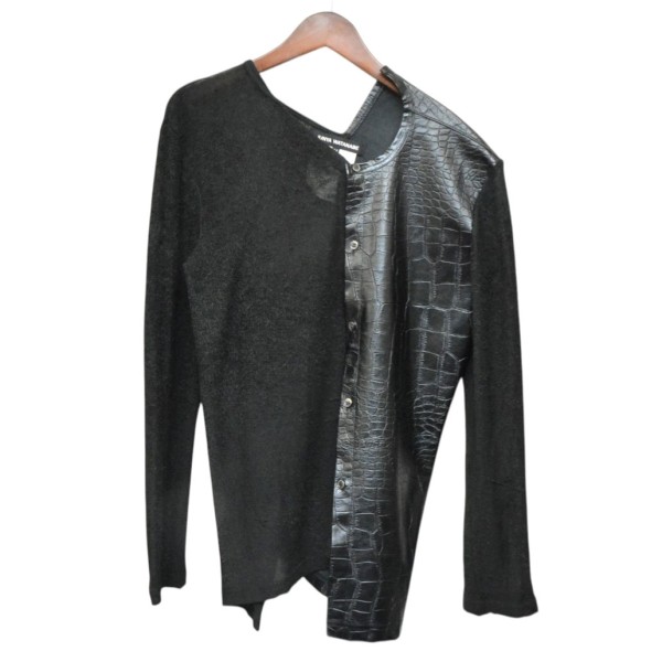 【中古】 JUNYA WATANABE　 2024AW　クロコ切替カーディガン　ねじれニットカーディガン　JN-T027 ブラック サイズ：M 【140326】（ジュンヤワタナベ）