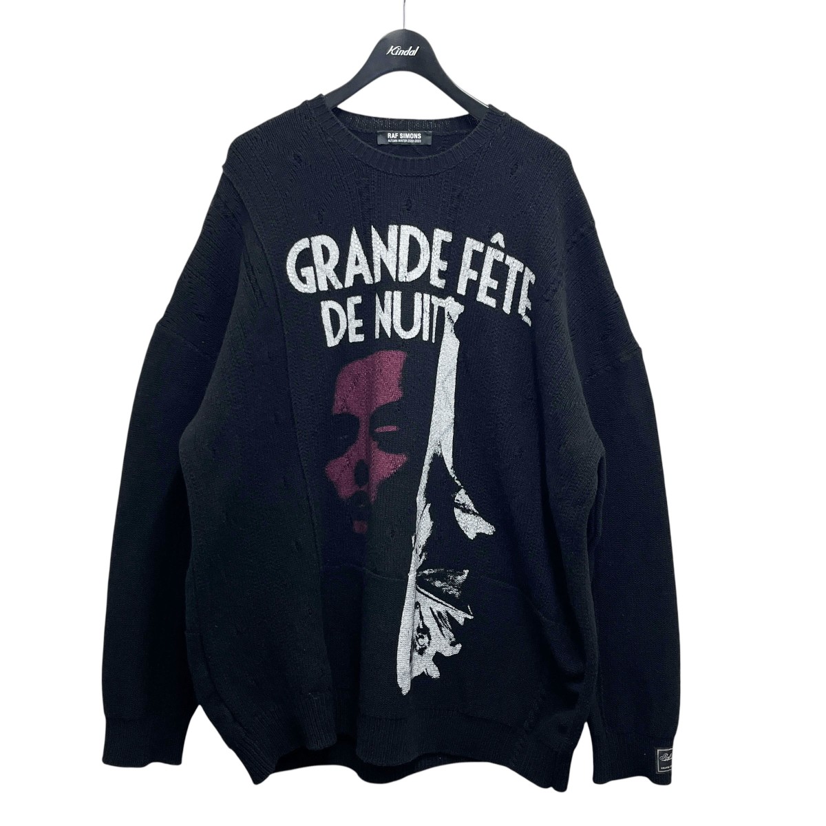 【中古】 RAF SIMONS　 22AW LOOSE FIT BRAID RELLEF ROUNDNECK PRINTED SWAETER ブラック サイズ：2 【140326】（ラフシモンズ）