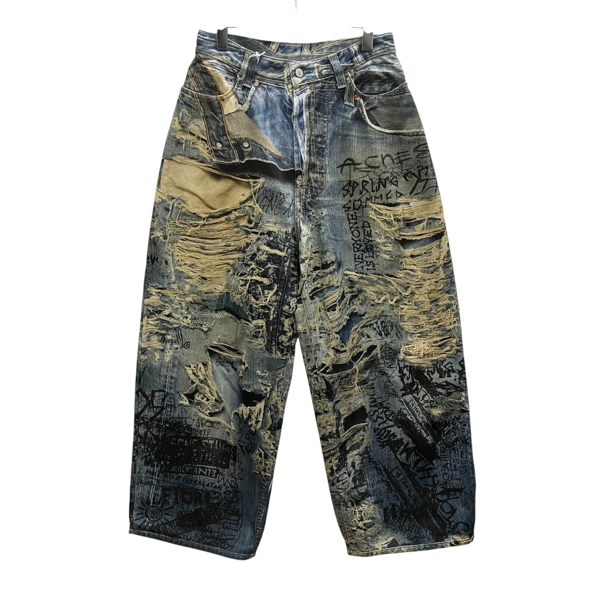 【中古】 ACNE STUDIOS　 SUPER BAGGY FIT JEANS 転写プリント総柄ルーズフィットパンツ インディゴ サイズ：4 【150326】（アクネストゥディオズ）