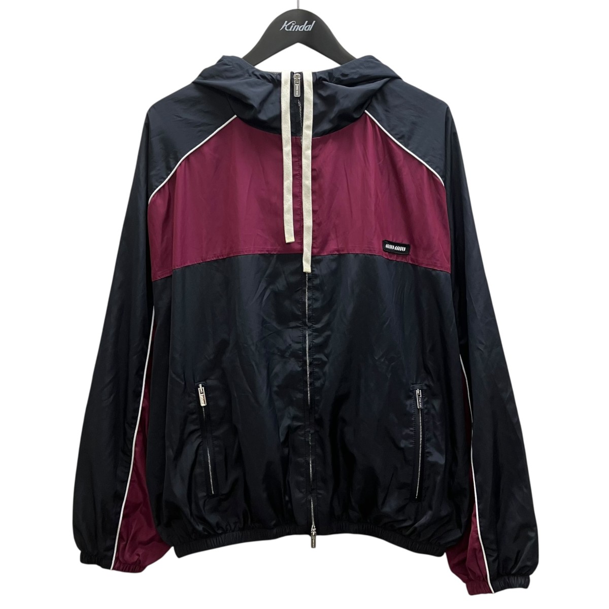 【中古】MIU MIUテクニカルシルク ジップブルゾンジャケットジップパーカー ブラック サイズ:38【価格見直し】|ブランド古着のカインドオル