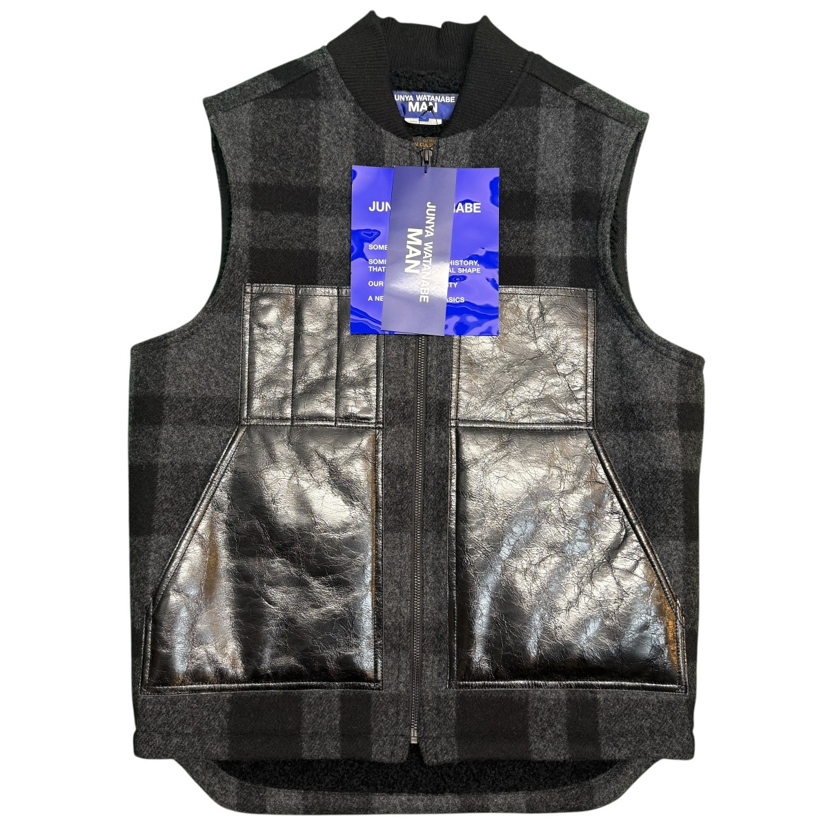 【中古】JUNYA WATANABE MAN×FILSON 25AW／ マッキーノウールチェック なめし革 より良い ／コラボベスト ／WP-V001 黒いこと 大いさ：S 【150326】（ジュンヤワタナベマン×フィルソン）