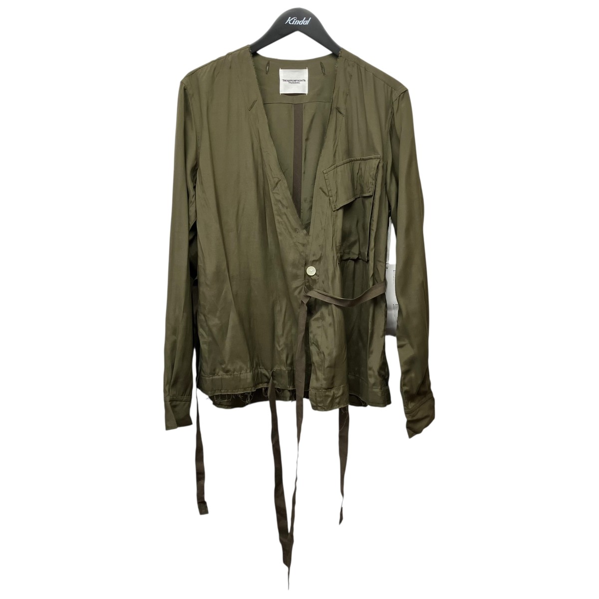【中古】TAKAHIROMIYASHITA TheSoloIst． 17AW crossover collarless shirt クロスオーバーカラーレスシャツ 0002aAW17 オリーブ 大きさ：46 【310526】（タカヒロミヤシタザソロイスト）