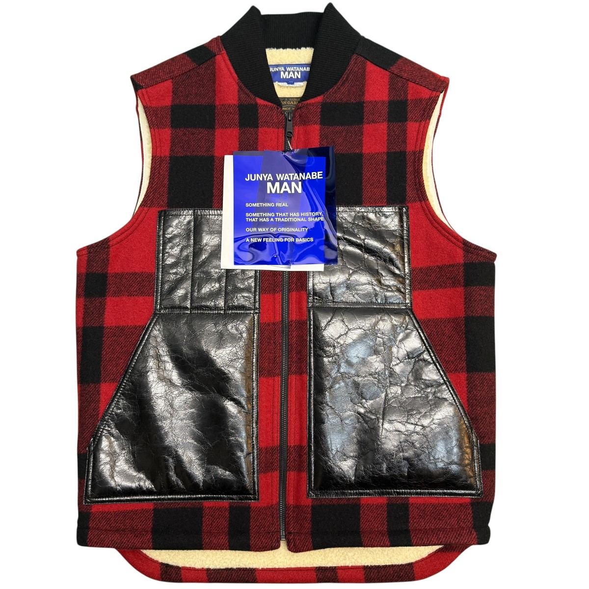 【中古】JUNYA WATANABE MAN×FILSON 25AW／ マッキーノウールチェック なめし革 より良い ／フィルソンコラボベスト ／WP-V001 赤いこと 大いさ：M 【160326】（ジュンヤワタナベマン×フィルソン）
