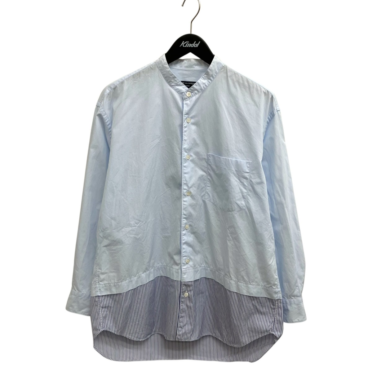 【中古】 COMME des GARCONS HOMME　 綿ブロード×綿ストライプ バンドカラーL Sシャツ 長袖シャツ HI-B001 ブルー サイズ：XS 【170326】（コムデギャルソンオム）