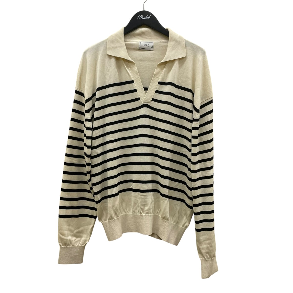 【中古】ANOTHER／OFFICE 編み物スポーツシャツ AOESKN015BK-01 白いこと 大きさ：02 【170326】（アナザーオフィス）