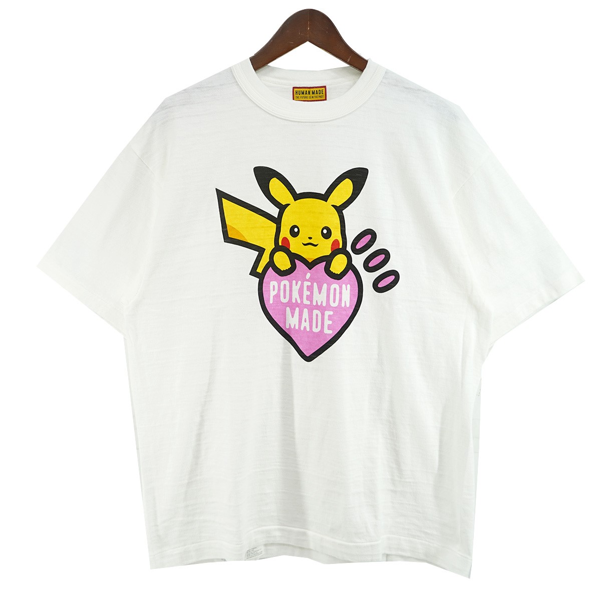 【中古】 HUMAN MADE×Pokemon　 25AW Pokemon Made Graphic T-Shirt (Pikachu) Harajuku ポケモン メイド グラフィック ロゴ Tシャツ ピカチュウ)原宿 ホワイト サイズ：L 【170326】（ヒューマンメイド×ポケモン）