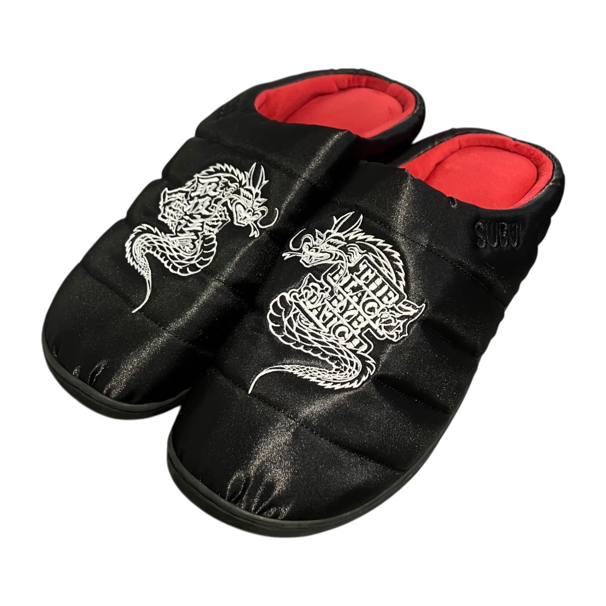 【中古】 THE BLACK EYE PATCH×SUBU　 25AW SATIN DRAGON SUBU SANDALS ミュール サンダル ブラック サイズ：約26cm 【180326】（ブラックアイパッチ×スブ）