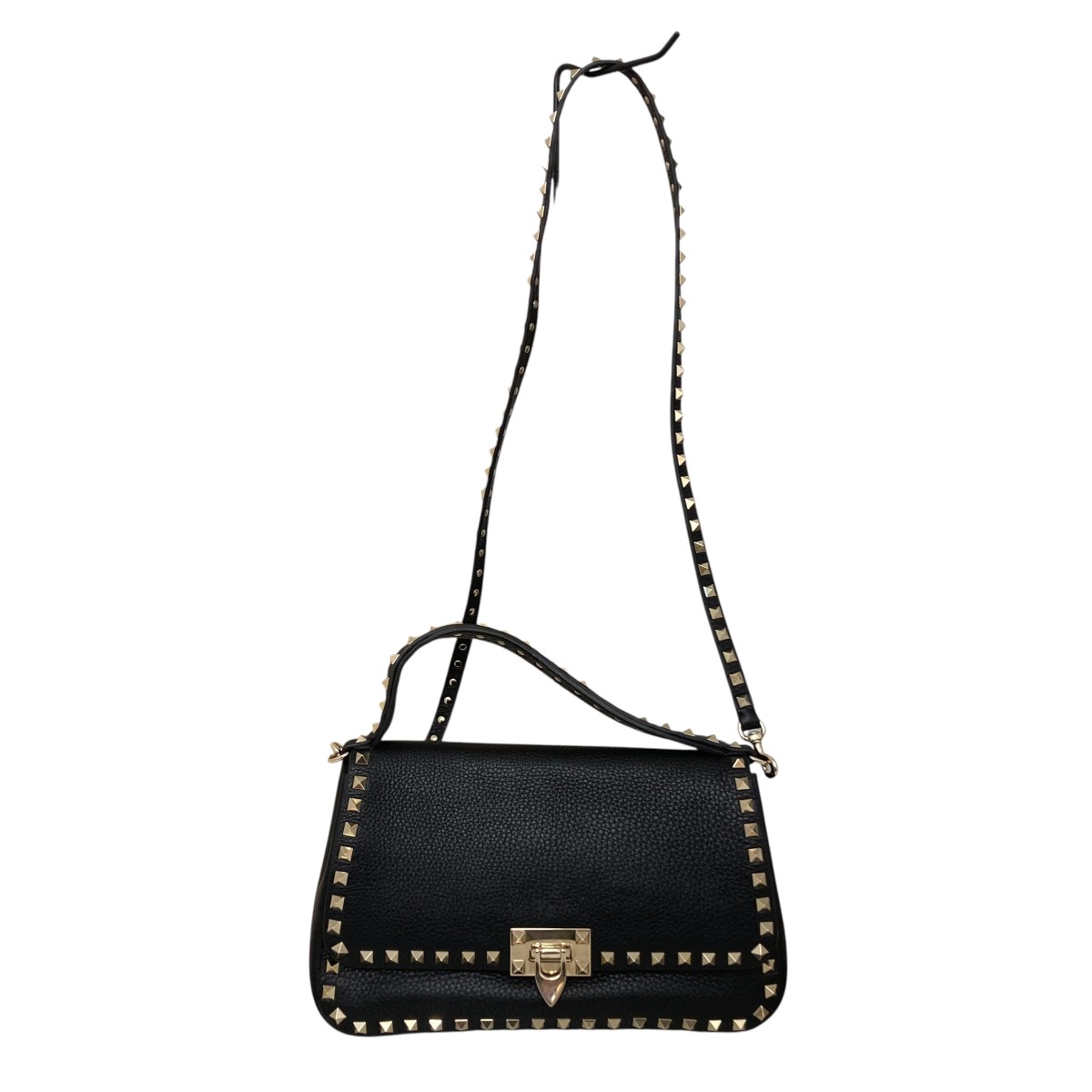 【中古】 VALENTINO　 ロックスタッズ トップハンドル ショルダーバッグ ブラック 【180326】（ヴァレンチノ）