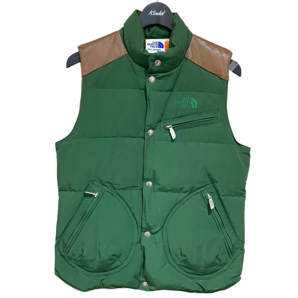 【中古】 JUNYA WATANABE CDG×THE NORTH FACE　 レザー切替ダウンベスト WD-V101 グリーン サイズ：S 【180326】（ジュンヤワタナベコムデギャルソン×ザノースフェイス）