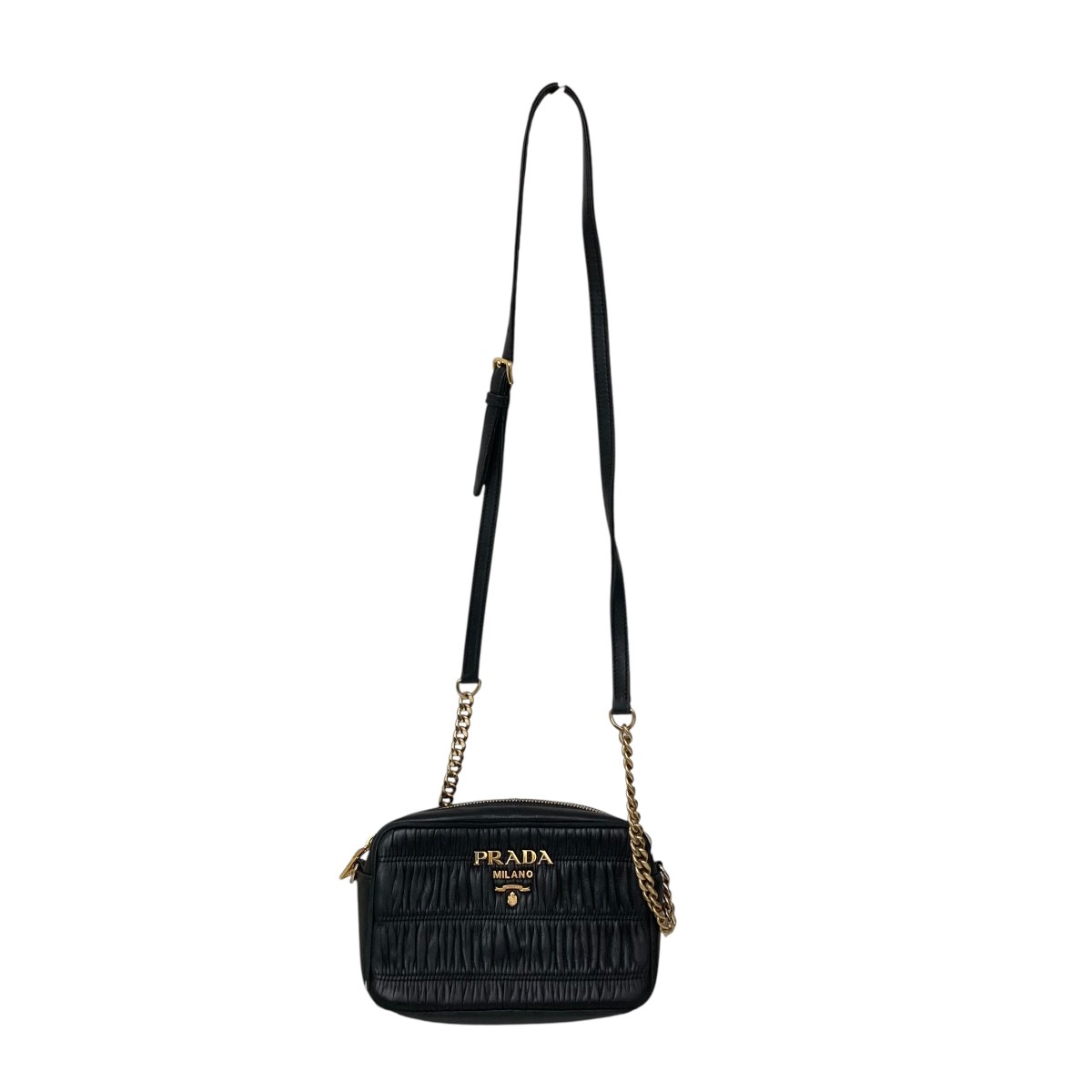 【中古】PRADA ナッパゴーフレ ショルダーバッグ 1BH112 黒いこと 【190326】（プラダ）