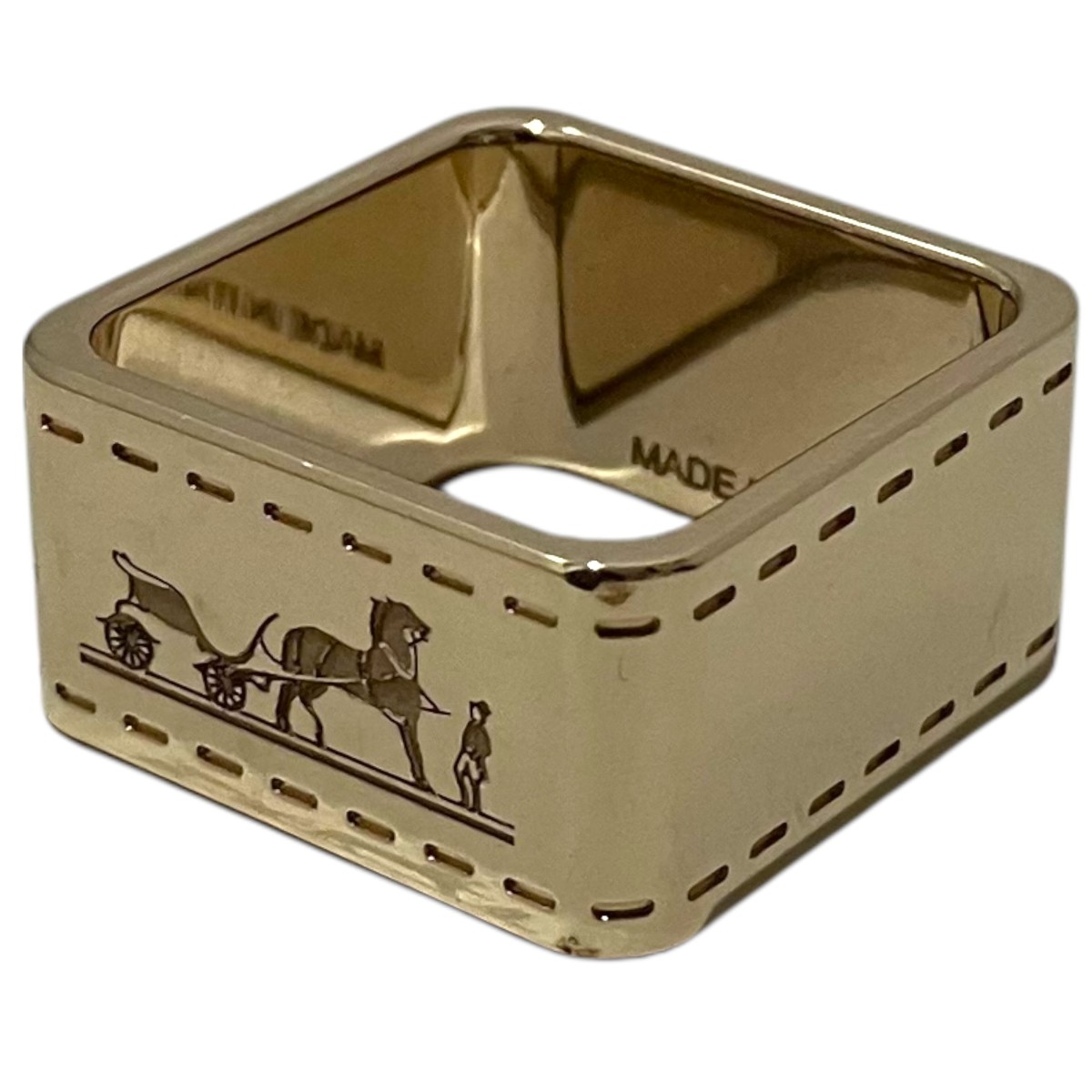 【中古】HERMES ボルディックスクエアスカーフリング ゴールド 【190326】（エルメス）