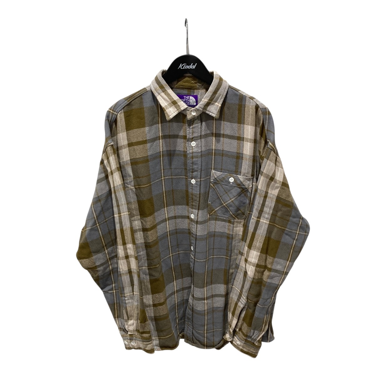 【中古】 THE NORTHFACE PURPLELABEL　 Flannel Plaid Field Shirt 長袖チェックシャツ n25fg097 カーキ サイズ：L 【200326】（ザノースフェイス パープルレーベル）