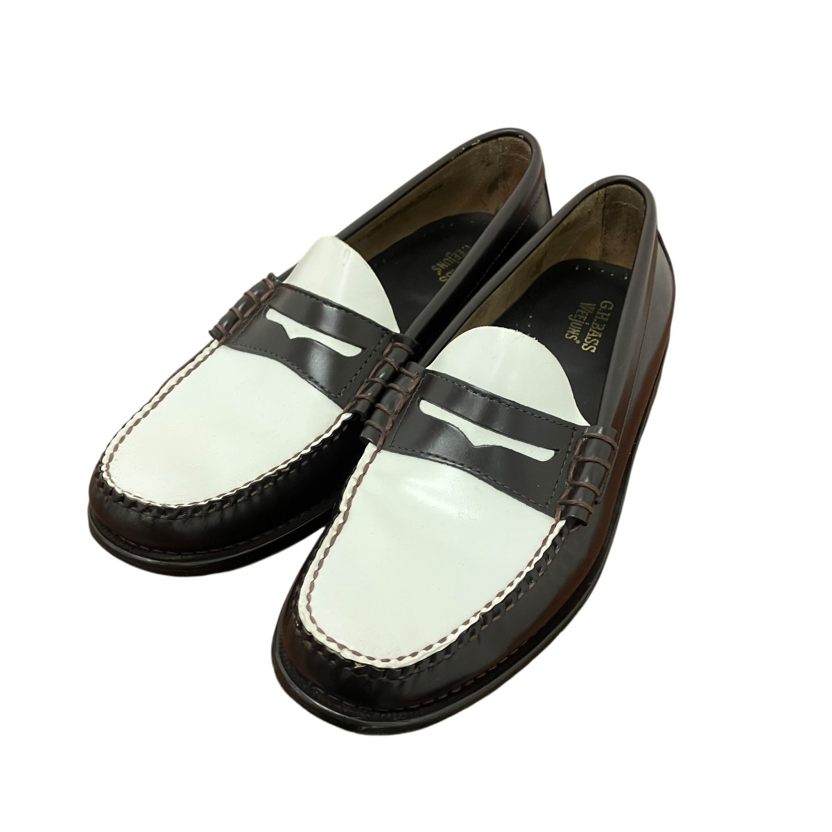 【中古】 G．H．BASS　 LARSON MOC PENNY ローファー ブラウン×ホワイト サイズ：42 1/2 【200326】（ジーエイチバス）