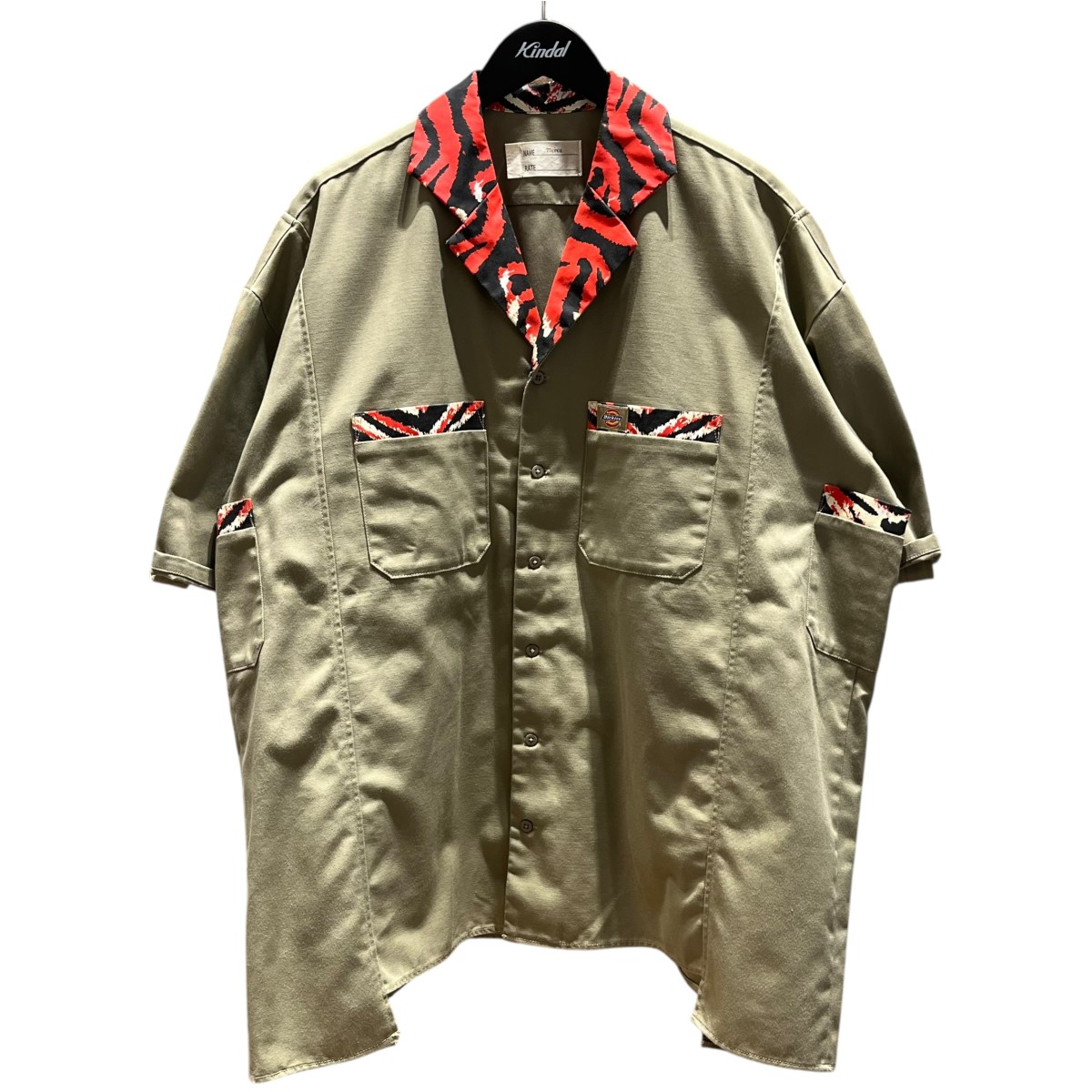 【中古】77circa×Dickies ワイドオープンカラービックシャツ DK006387 tiger print work shirt ベージュ×オレンジ色 大きさ：Free 【200326】（ナナナナサーカ×ディッキーズ）