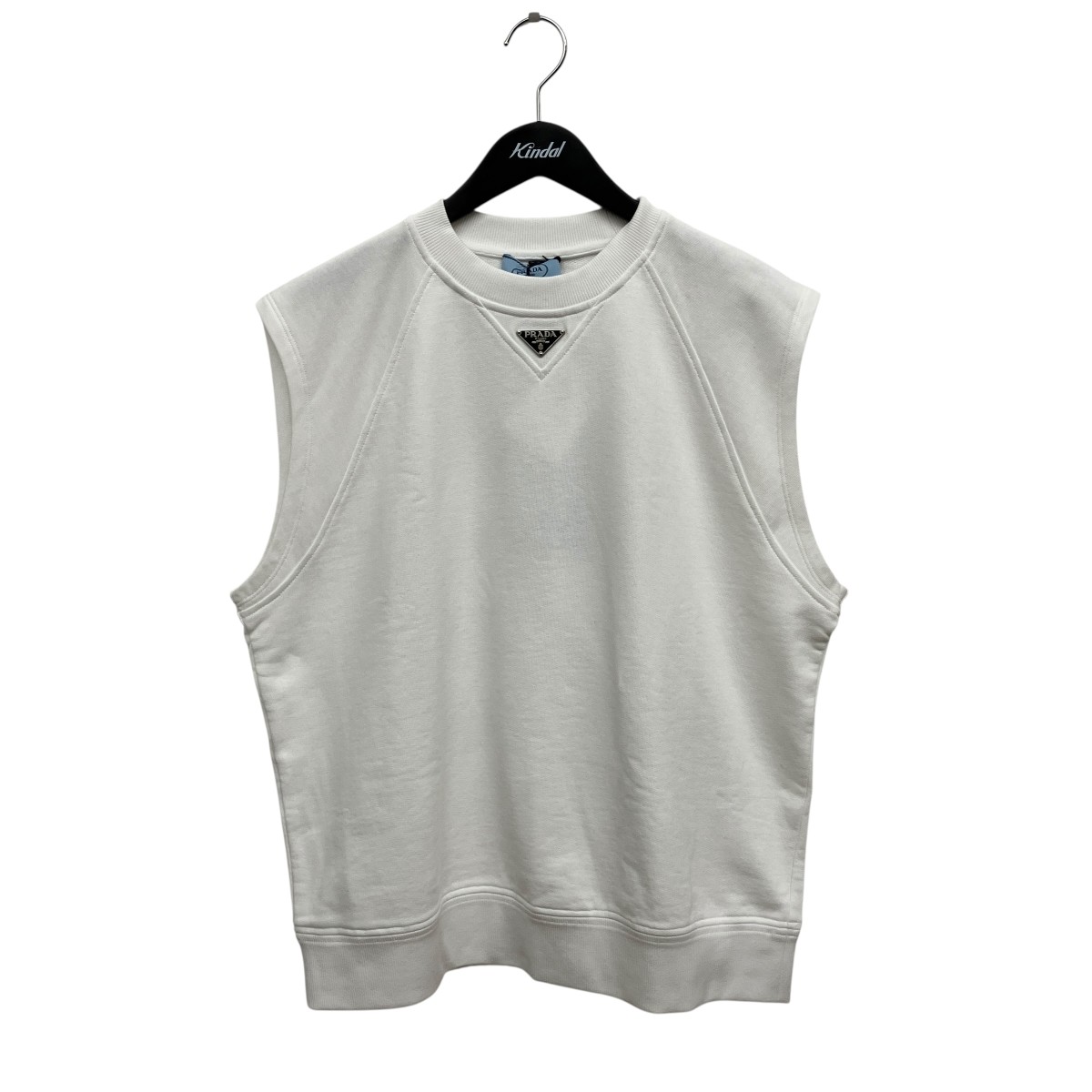 【中古】 PRADA　 トライアングルロゴプレート ノースリーブスウェット 139709 ホワイト サイズ：M 【210326】（プラダ）