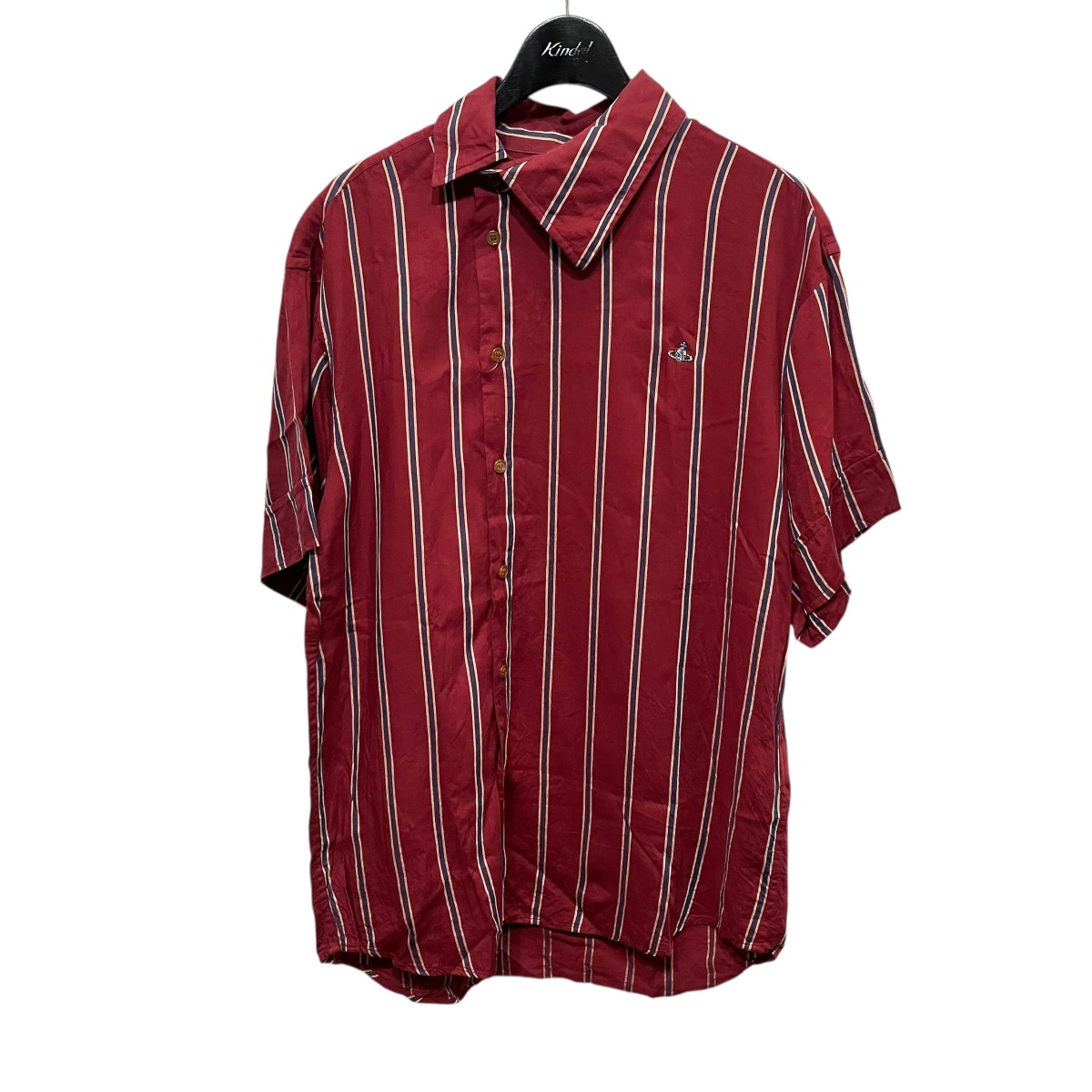 【中古】Vivienne Westwood man 半袖縞模様プルオーバー VW-WR-70833 バーガンディー 大きさ：44 【210326】（ヴィヴィアンウエストウッドマン）