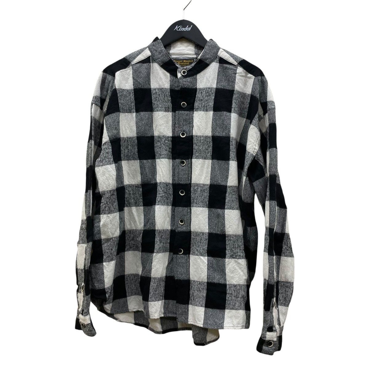 【中古】J．S HOMESTEAD 緩衝装置置き目 プレイド 照明ランプ 絨毛ティーシャツ 立ちはだかる読み合わせる柄 バンドカラーシャツ 25050470603030 白いこと×黒いこと 大いさ：M 【210326】（J．S．ホームステッド） その他-トップス-メンズファッション