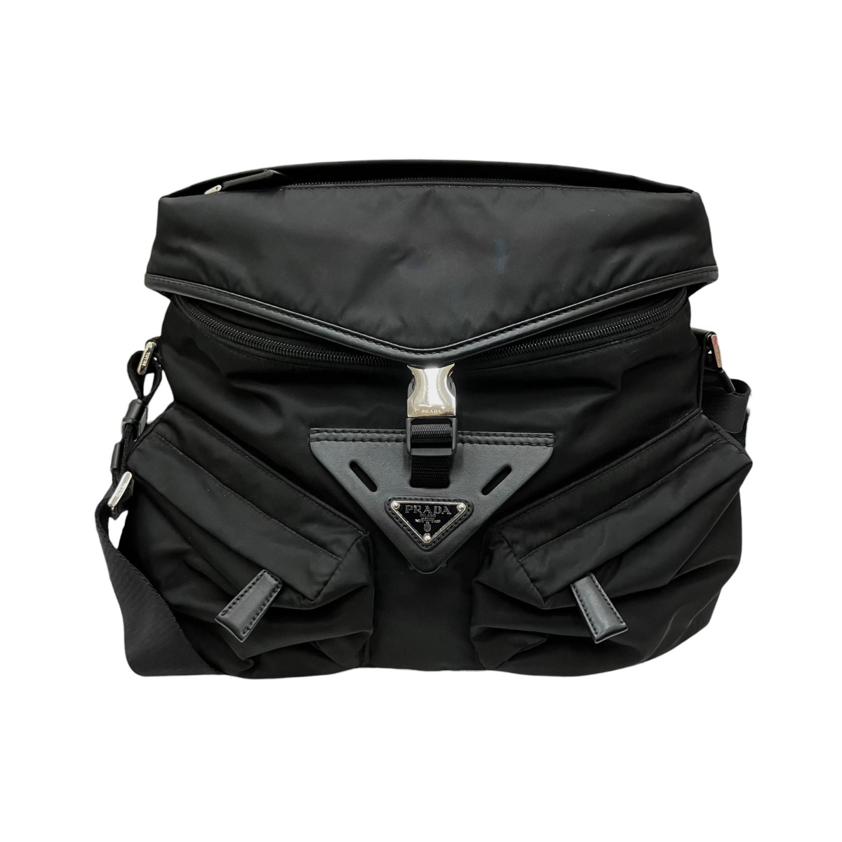 【中古】\u003cBR\u003ePRADA\u003cBR\u003eRe-Nylon xなめし革 ショルダーバッグ 2VD062 黒いこと\u003cBR\u003e【通貨価値思いなおす】