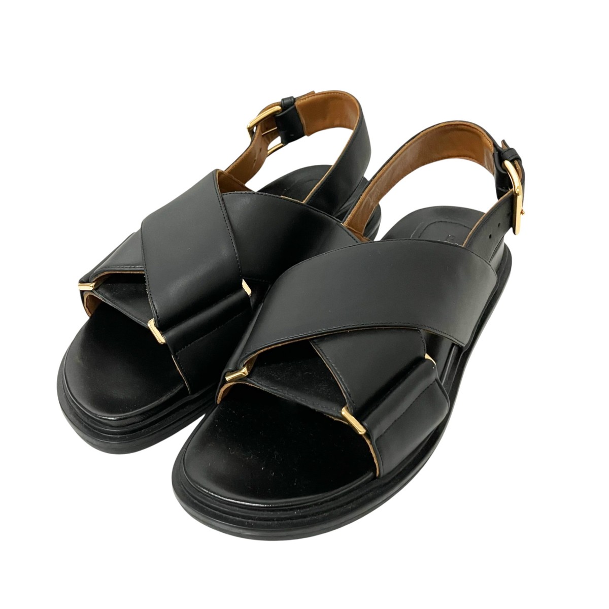 【中古】 MARNI　 24SS レザー クリスクロスサンダル FBMS015701 ブラック サイズ：36 【220326】（マルニ）