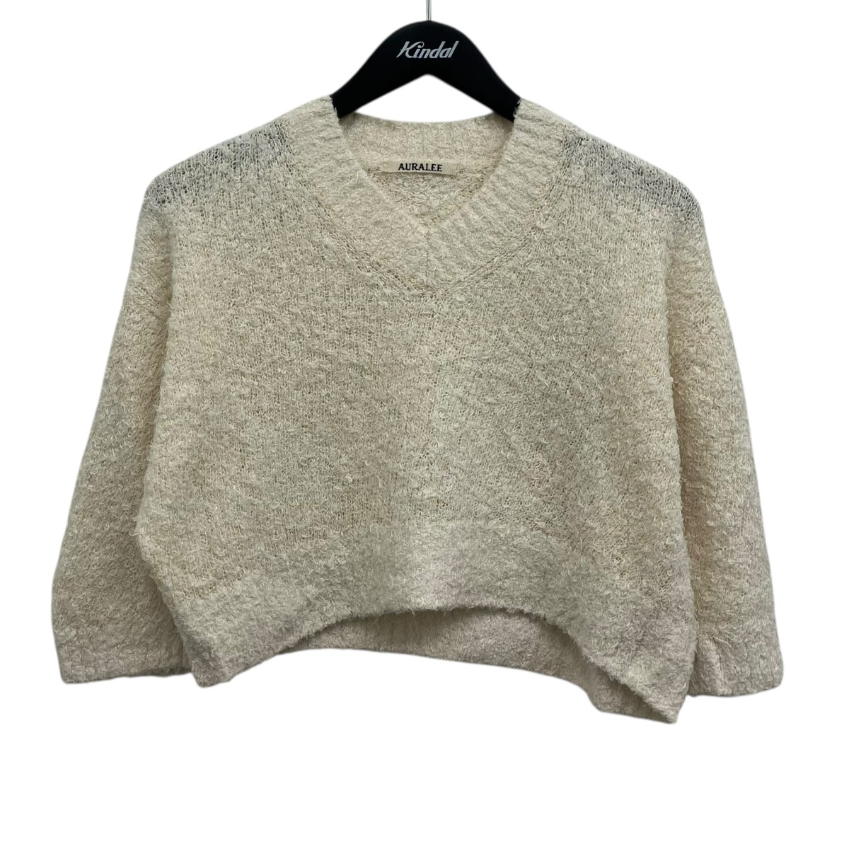 【中古】AURALEE LINEN COTTON MOLE KNIT V-NECK SHORT P O ショッピングセンターV素っ首編み物 白いこと 大きさ：1 【220326】（オーラリー）