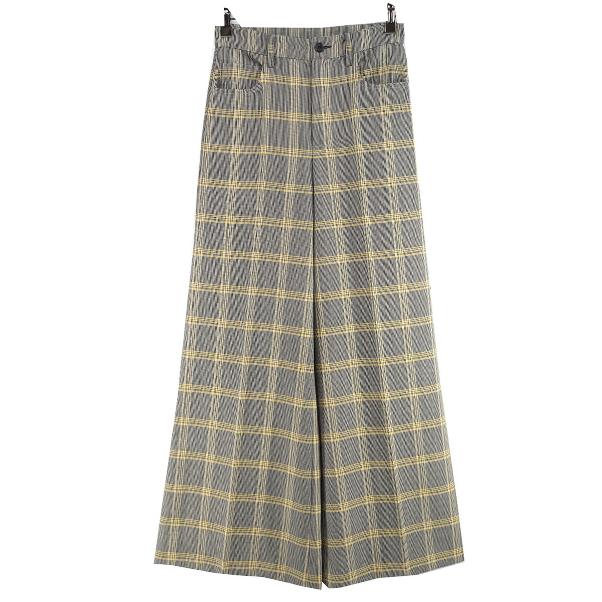 【中古】\u003cBR\u003eMARNI\u003cBR\u003e24SS Pants インチ Wool Blend Check Trousers 24SS  読み合わせる 広広とした トラウザーズ ズボン下 薄墨色黄色調 大きさ：36\u003cBR\u003e【通貨価値思いなおす】