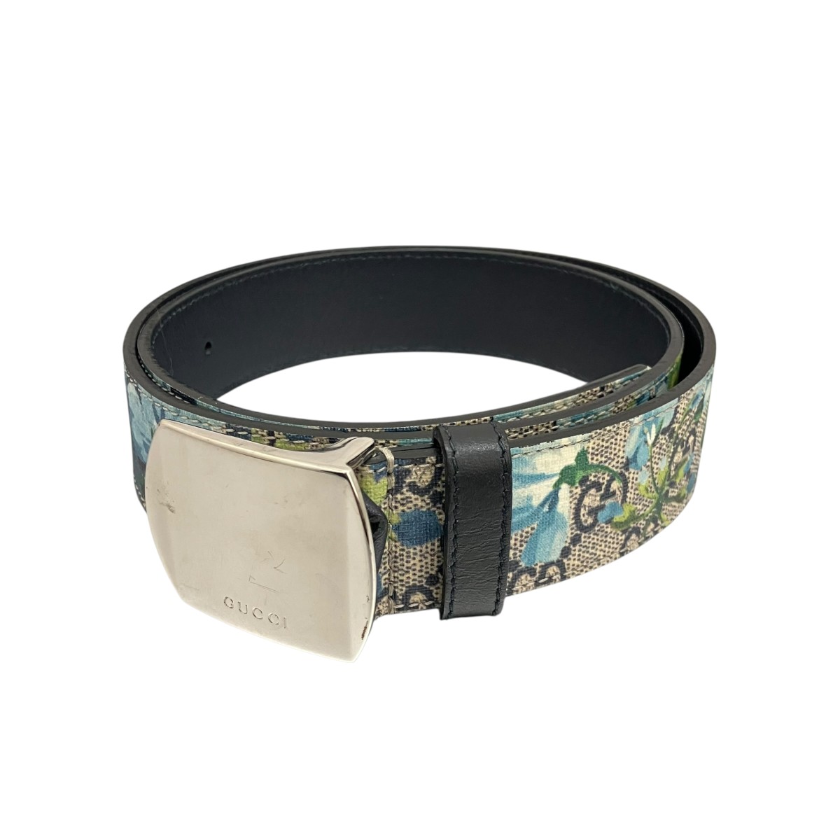 【中古】 GUCCI　 GGスプリームバックルベルト 424674 グレージュ×ブルー サイズ：85/34 【220326】（グッチ）