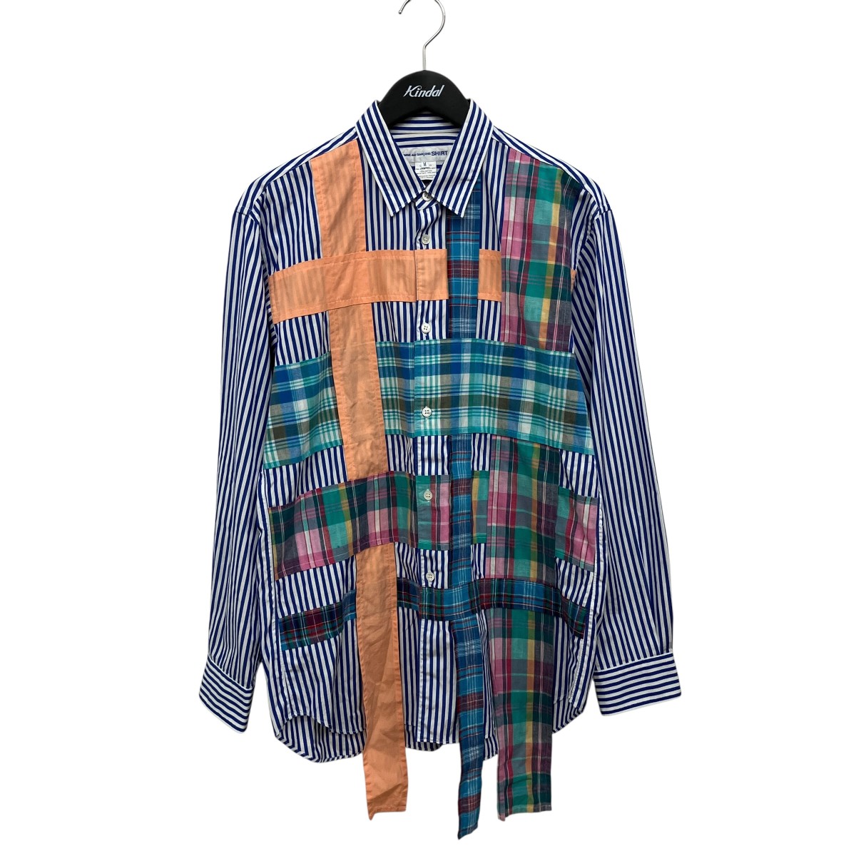【中古】 COMME des GARCONS SHIRT　 パッチワークチェック ストライプ シャツ FO-B002 ホワイト×ブルー サイズ：M 【230326】（コムデギャルソンシャツ）