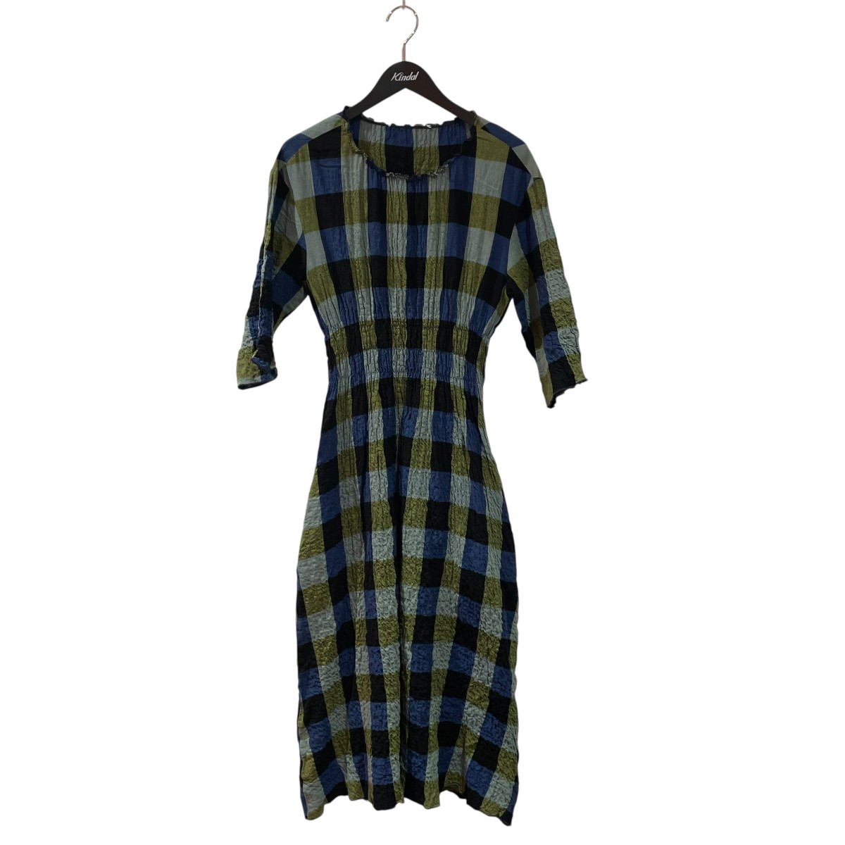【中古】 AVN　 22AW チェックワンピース O120161 12 ブルー×黄緑 サイズ：42 【230326】（エーブイエヌ）