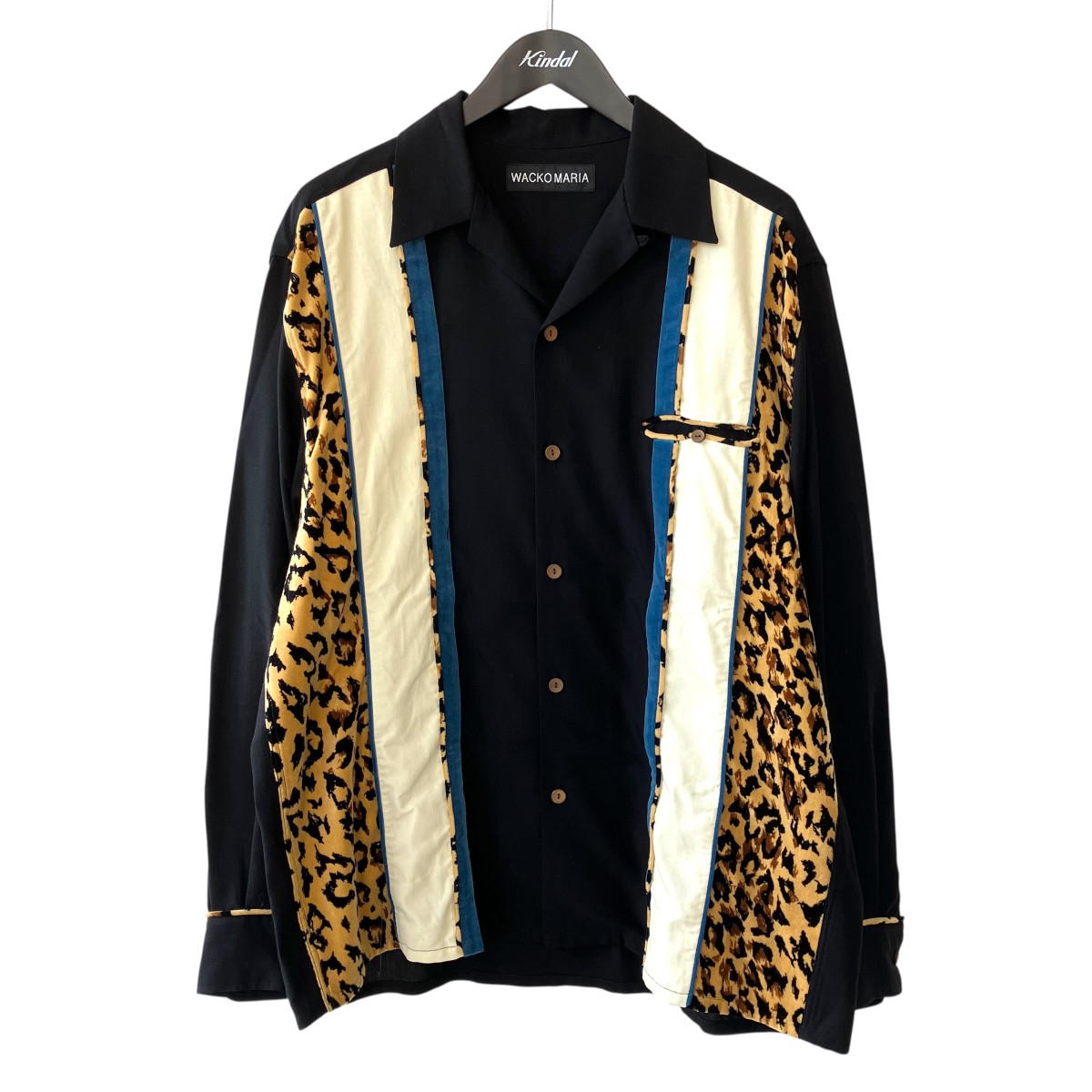 【中古】 WACKO MARIA SWITCHING SHIRT L S オープンカラーシャツ ベージュ×ブラック×ブルー サイズ：L 【価格見直し】