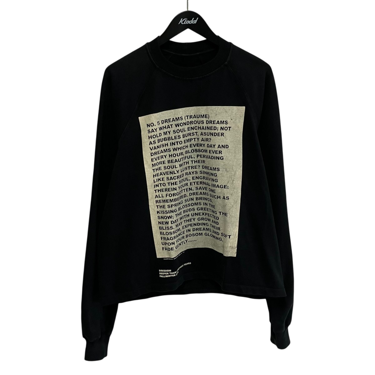 【中古】\u003cBR\u003eDRKSHDW\u003cBR\u003eText  Print Sweatshirt プルオーバー DU19F6283-RIGEP4 黒いこと 大きさ：S\u003cBR\u003e【通貨価値思いなおす】