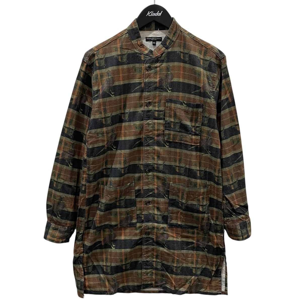 【中古】 Engineered Garments　 14AW バードプリントロングシャツ Long Dayton Shirt ロング デイトン シャツ ブラウン・グリーン・ブラック サイズ：XS 【250326】（エンジニアドガーメンツ）