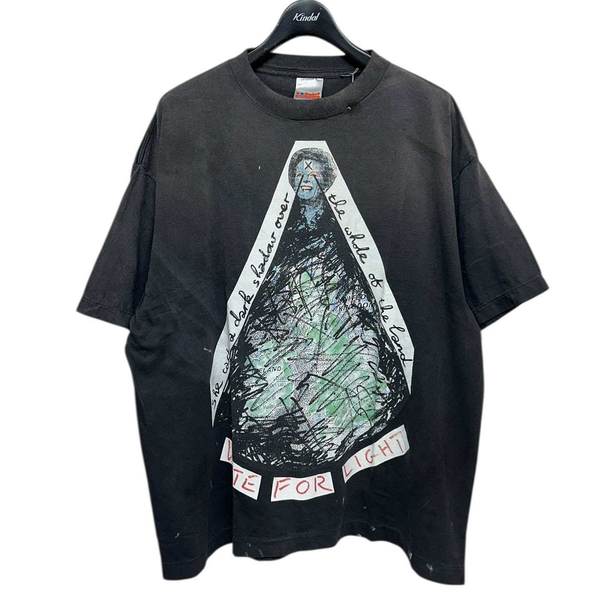 【中古】SAINT MICHAEL26SS JR_SS T-SHIRT／VOTE F LIGHT ビンテージ加工プリントTシャツ SM-MK8-0000-C01 ブラック サイズ：XL【価格見直し】｜ブランド古着のカインドオル