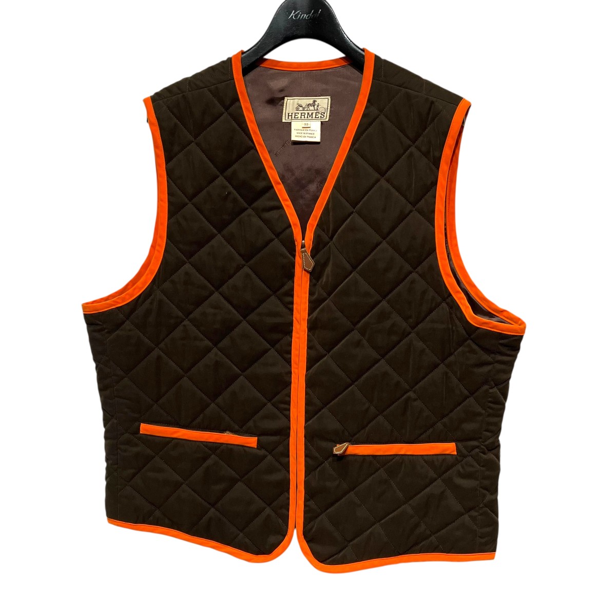 【中古】 HERMES　 キルティングベスト ブラウン サイズ：52 【250326】（エルメス）