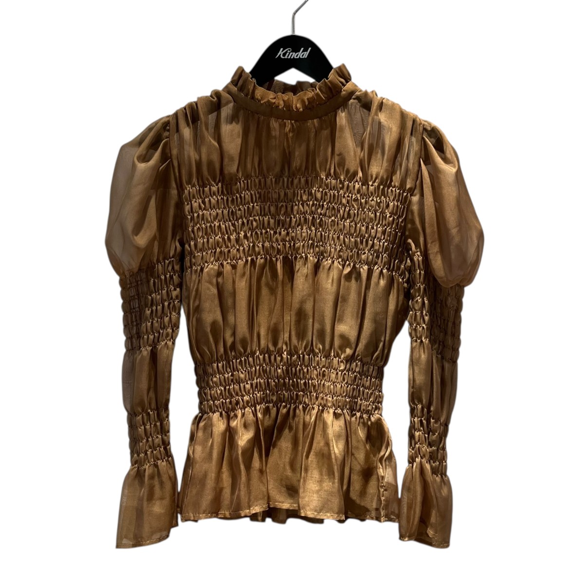 【中古】AMERI SHEER VOLUME SHIRRING TOP フリルカットソー 01220480080 赤銅色 大きさ：M 【250326】（アメリ）