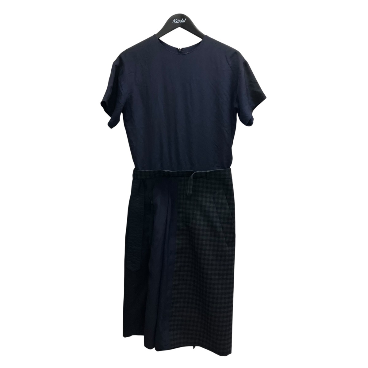 【中古】 Maison Margiela　 ドッキング ロング ワンピース チェック 半袖 ドレス ブラック サイズ：36 【260326】（メゾンマルジェラ）