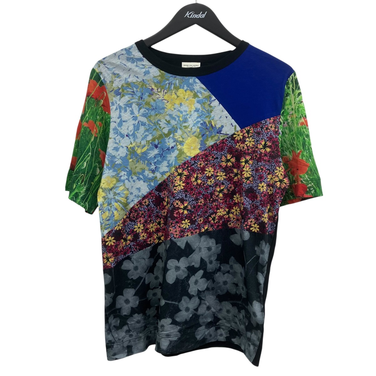 【中古】DRIES VAN NOTEN 花柄パッチワークTシャツ ブラック×ブルー×グリーン サイズ：XS 【260326】（ドリスヴァンノッテン）