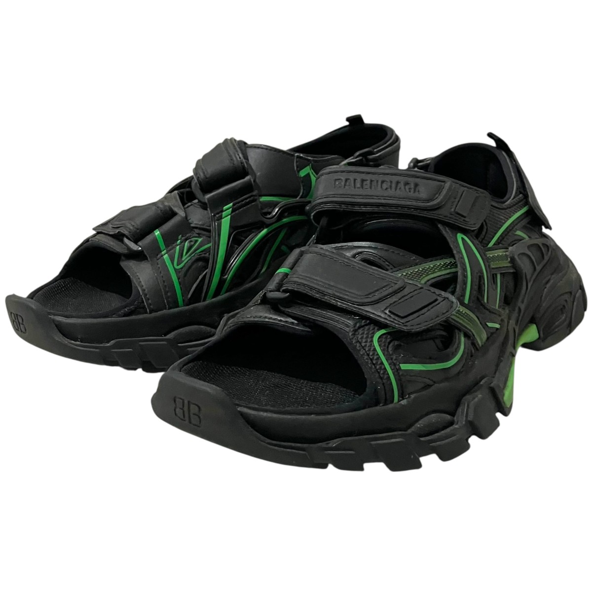 【中古】 BALENCIAGA　 【TRACK SANDAL】 トラックサンダル 617543 ブラック×グリーン サイズ：24.5cm 【260326】（バレンシアガ）