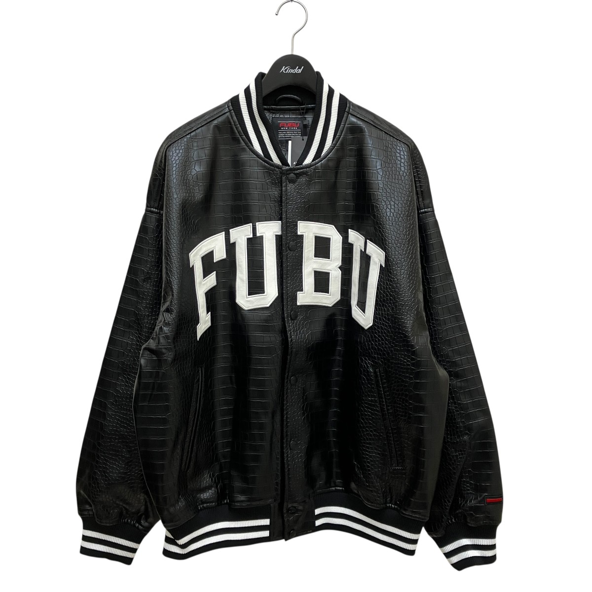 【中古】 FUBU　 【PYTHON ECO LEATHER VARSITY JACKET】 フェイクレザージャケット FAM-42306 ブラック サイズ：XL 【270326】（）