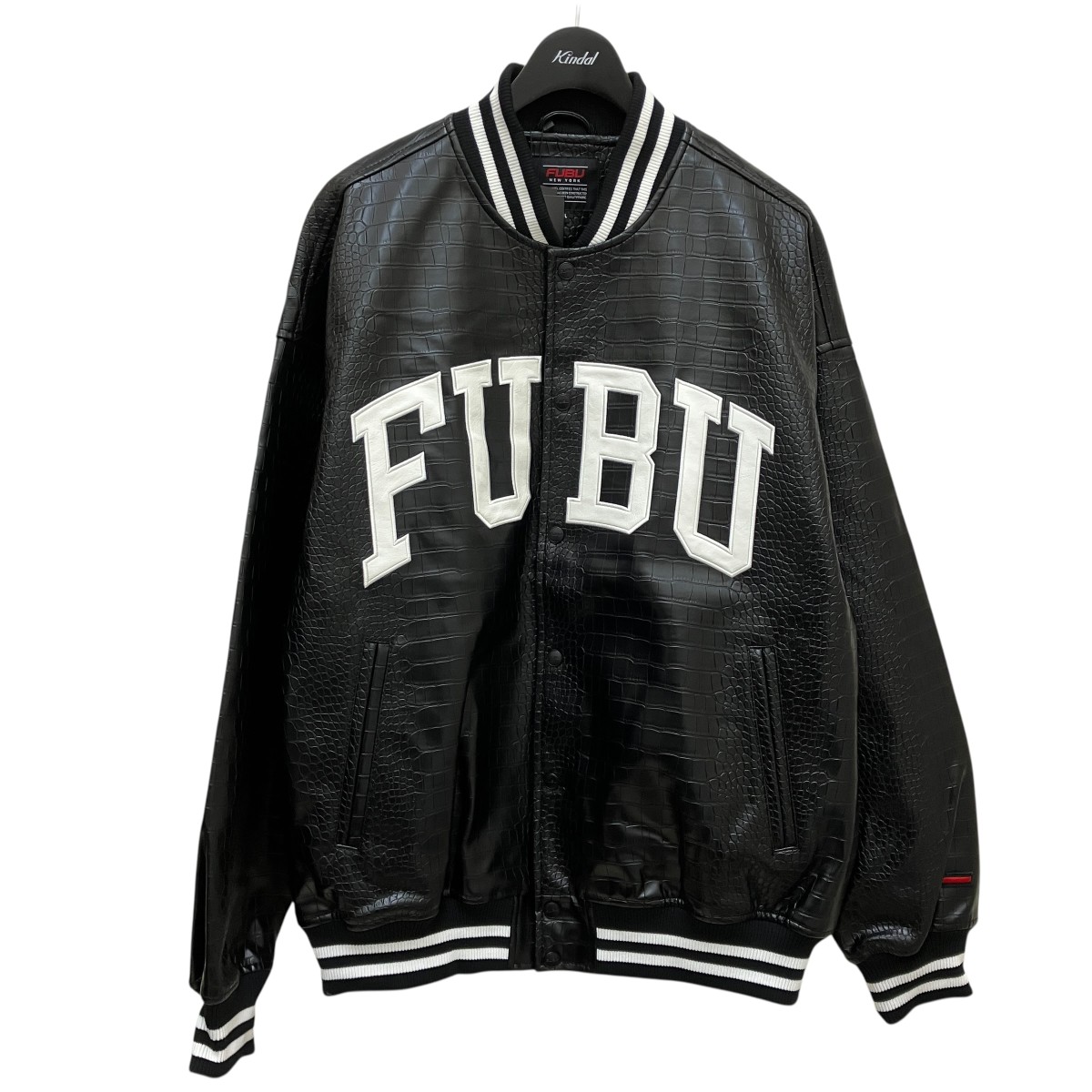 【中古】FUBU 【PYTHON ECO LEATHER VARSITY JACKET】 フェイクレザージャケット FAM-42306 黒いこと 大きさ：XL 【050626】（）
