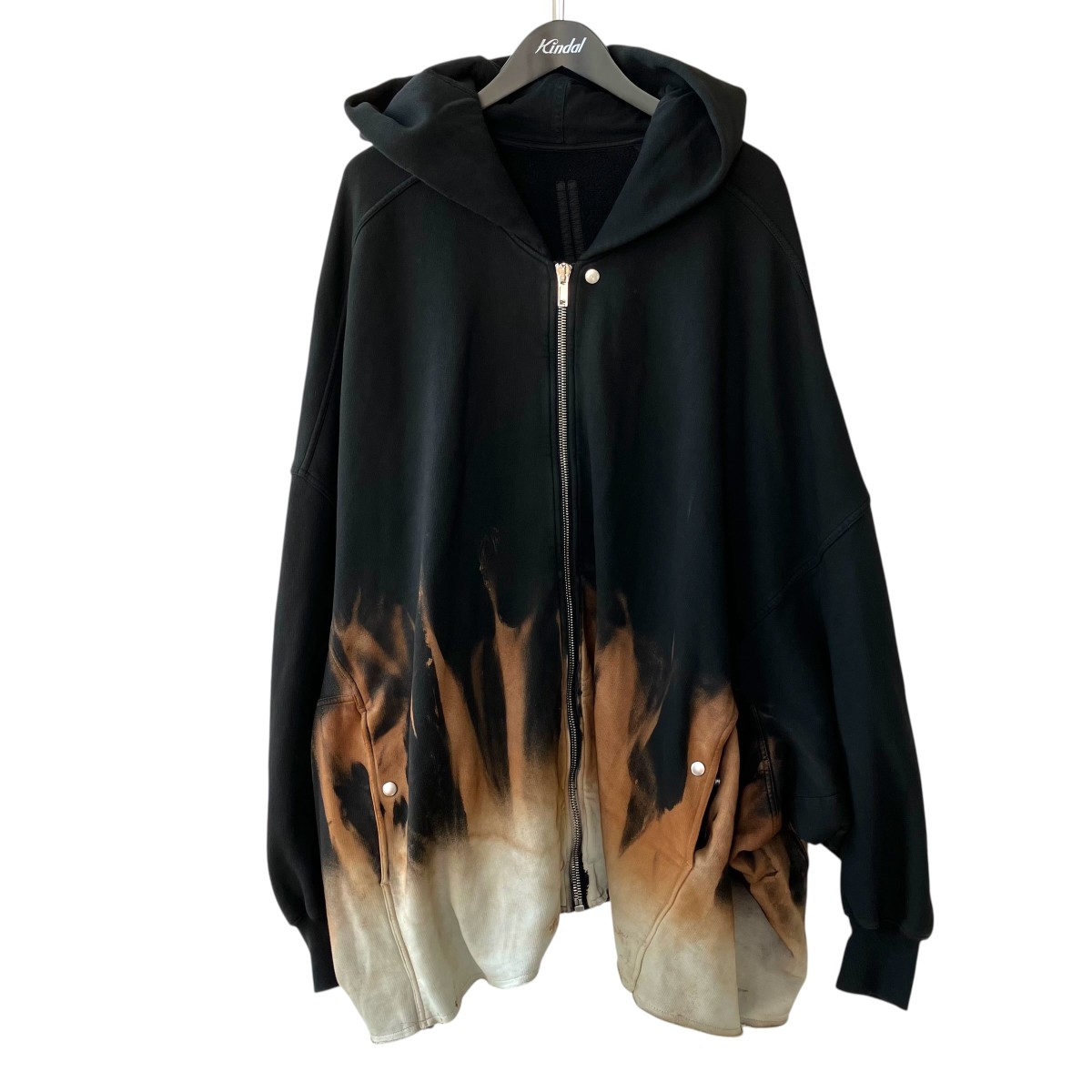 【中古】 DRKSHDW 24AW JUMBO HOODED PETER ブリーチ加工 ジップパーカー DU02D2278-FSUN ブラック、ブラウン サイズ：XS 【価格見直し】