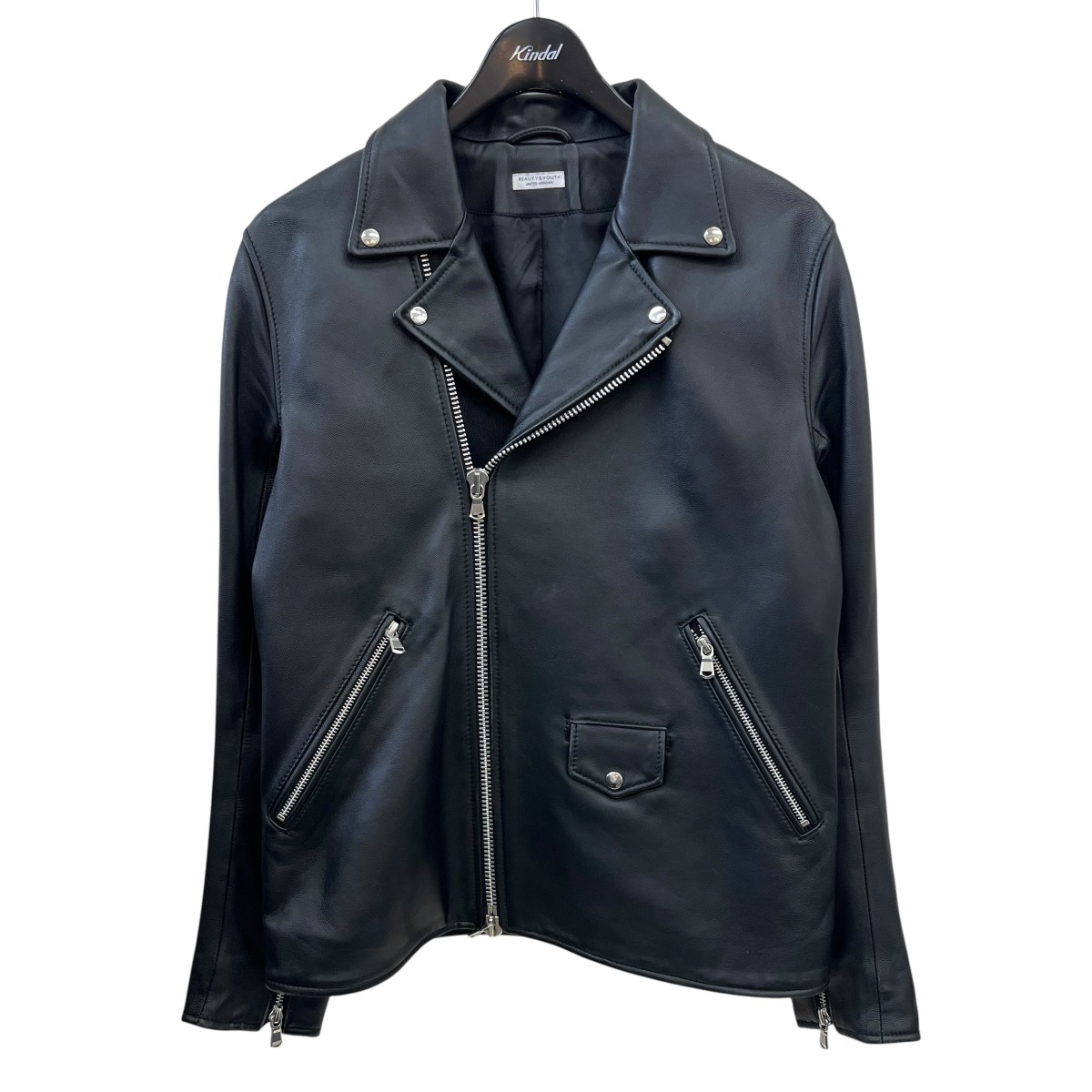 【中古】BEAUTY＆YOUTH シープレザーレザーライダースジャケット 1225-199-0027 黒いこと 大いさ：L 【280326】（ビューティアンドユース） コート・ジャケット-メンズファッション