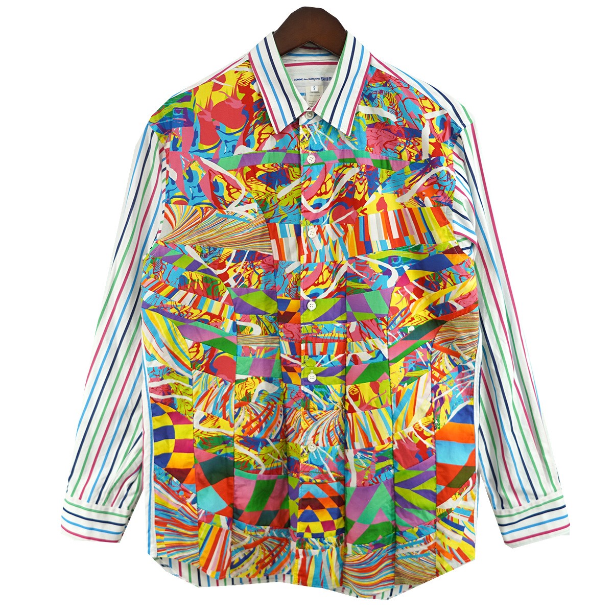 【中古】 COMME des GARCONS SHIRT 15SS サイケデリック期 パッチワーク 切替 長袖シャツ マルチカラー サイズ：S 【価格見直し】