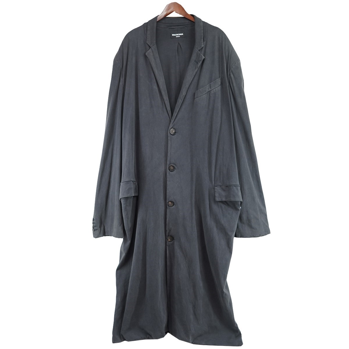 【中古】 BALENCIAGA　 21AW Worn Out Tailored Coat ウォーンアウト テーラード Vintage ヴィンテージ ダメージ 加工 薄手 オーバーサイズ コート ブラック サイズ：UNISEX XXS(オーバーサイズ) 【280326】（バレンシアガ）