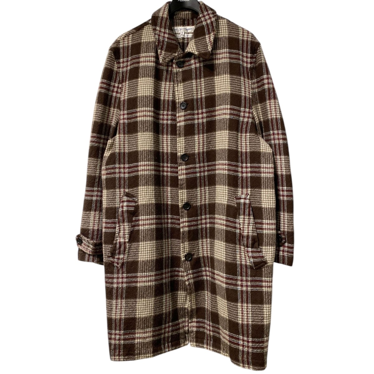 【中古】 COMME des GARCONS SHIRT　 01AW ウール縮絨チェックコート ブラウン サイズ：M 【280326】（コムデギャルソンシャツ）
