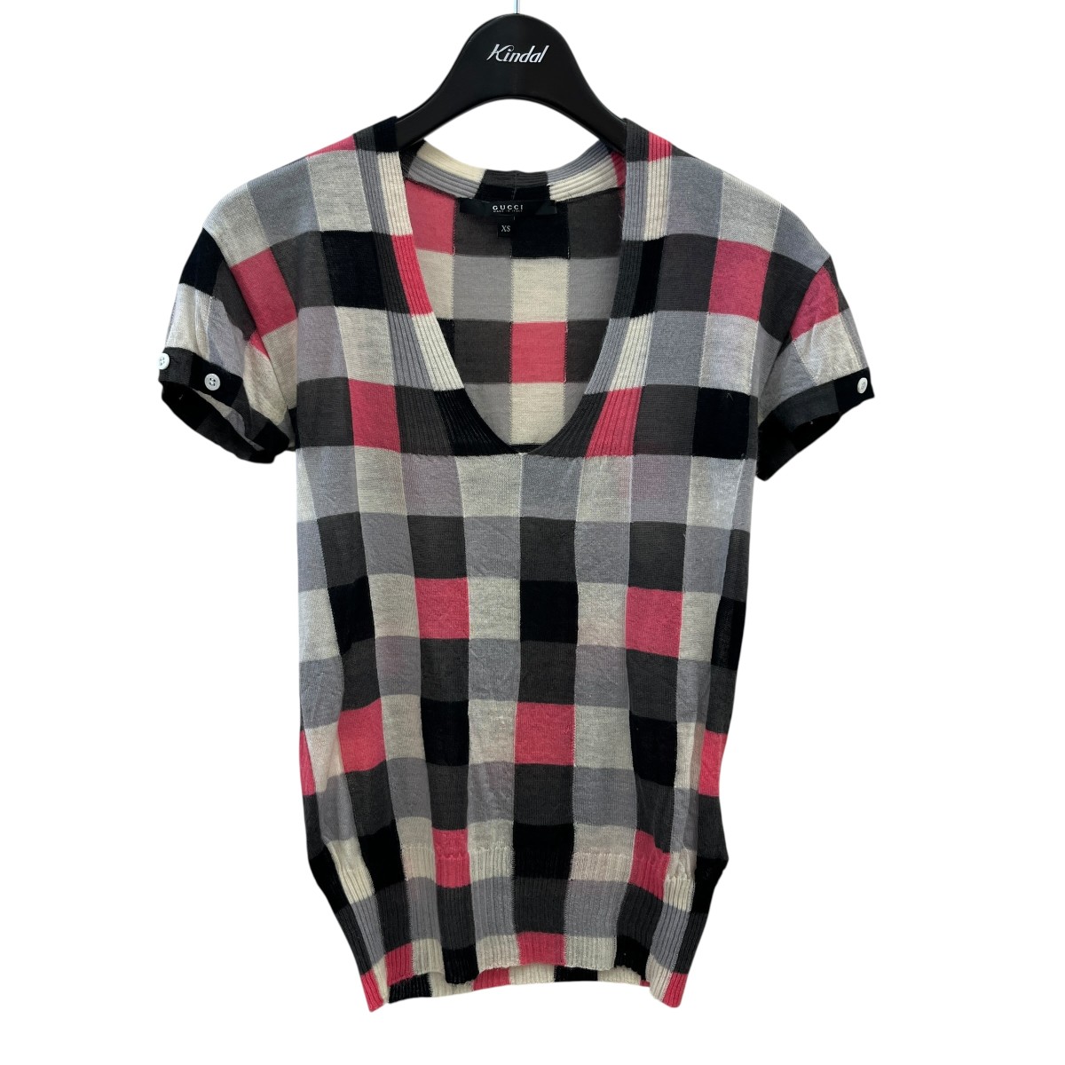 【中古】 GUCCI　 カシミヤ半袖ニット 197764 グレー×ピンク サイズ：XS 【290326】（グッチ）