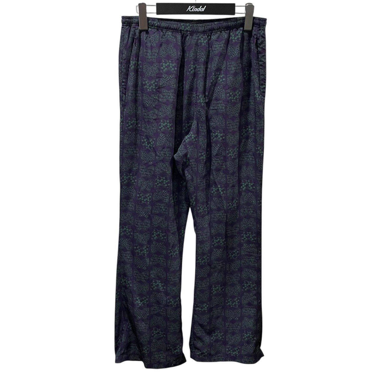 【中古】 Needles　 23SS 総柄イージーパンツ W．U． Straight Pant - Poly Faille ／ Pt． - Papillon ウォームアップ・ストレートパンツ KP081 パープル・グリーン サイズ：S 【300326】（ニードルズ）