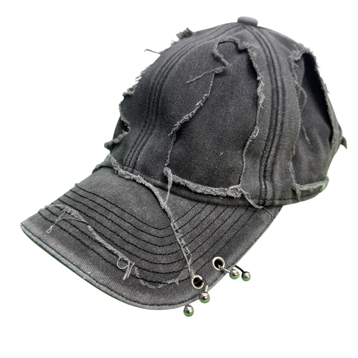 【中古】\u003cBR\u003eVETEMENTS\u003cBR\u003e24AW Fully Distressed Piercing Cap ／ユーズド産業 ／デストロイピアスキャップ UA65CA200B 黒いこと 大きさ：FREE\u003cBR\u003e【通貨価値思いなおす】