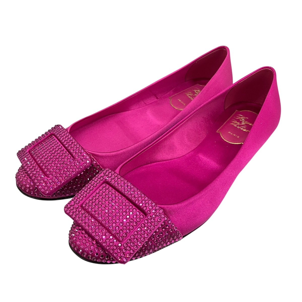 【中古】 Roger Vivier　 ラインストーンバックルサテンバレエシューズ ピンク サイズ：36 1/2 【310326】（ロジェ ヴィヴィエ）