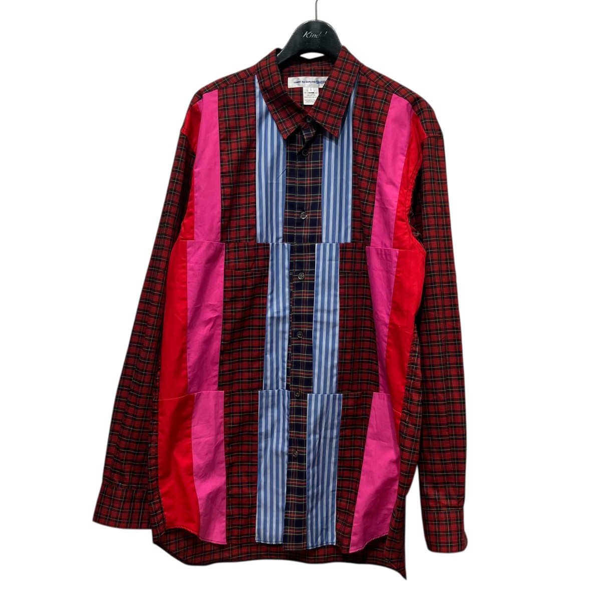 【中古】 COMME des GARCONS SHIRT　 25AW パッチワークシャツ FP-B029 レッド サイズ：L 【010426】（コムデギャルソンシャツ）